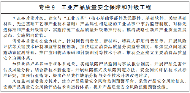 工业产品质量安全保障和提升工程